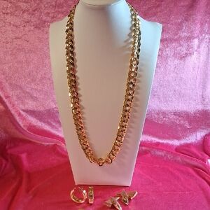 Signed Monet Long Chain and Earring and 2 Earrings